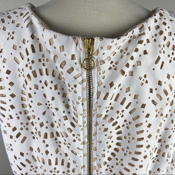 R&M Richards Woman’s Dress Nude with White Overlay - Picture 5 of 7